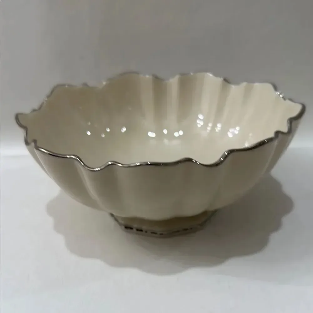 Lenox Cream Silver Serveware Bowl Scalloped Edges Silver Trimmed Vintage Dining